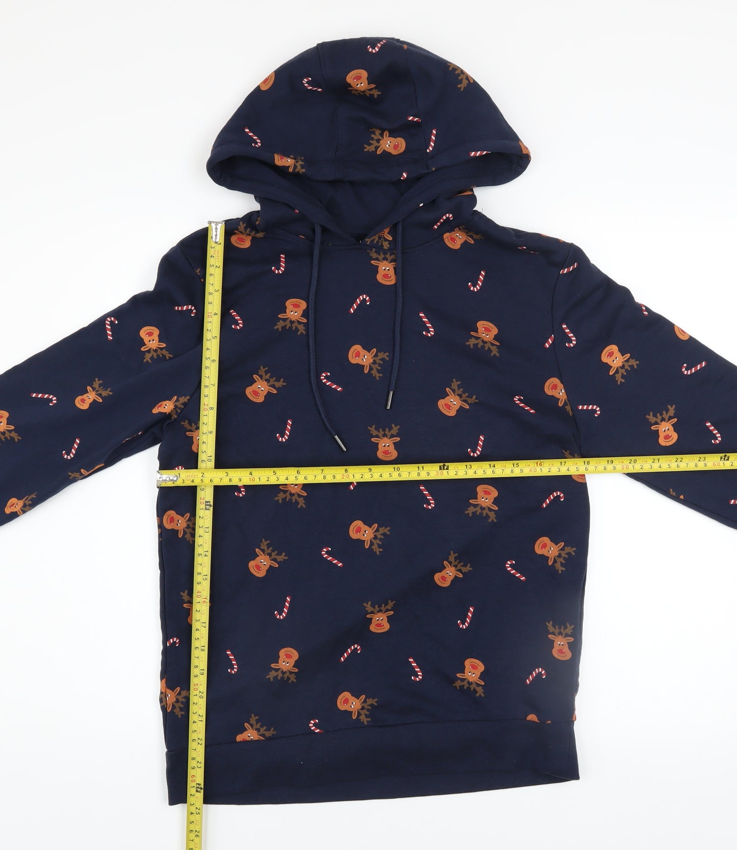 Livergy Mens Blue Christmas Reindeer Pullover Hoodie Size S