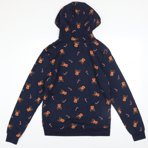 Livergy Mens Blue Christmas Reindeer Pullover Hoodie Size S