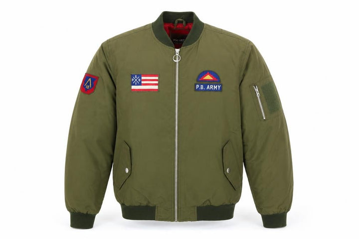 Pull&Bear Men's Green L Bomber Jacket Army Patch Nylon Zip