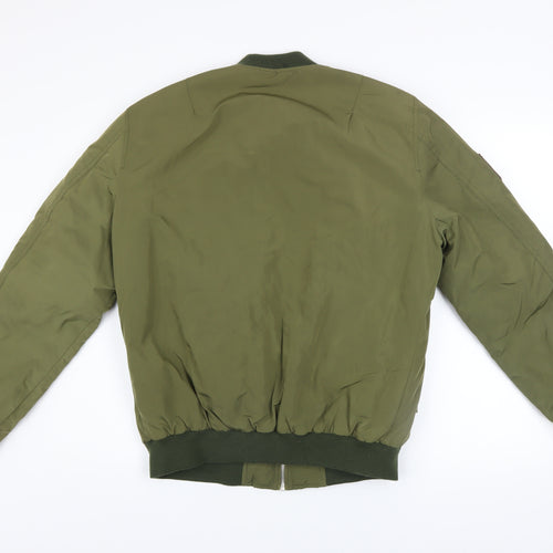 Pull & Bear Men's Green L Bomber Jacket Army Patch Nylon Zip