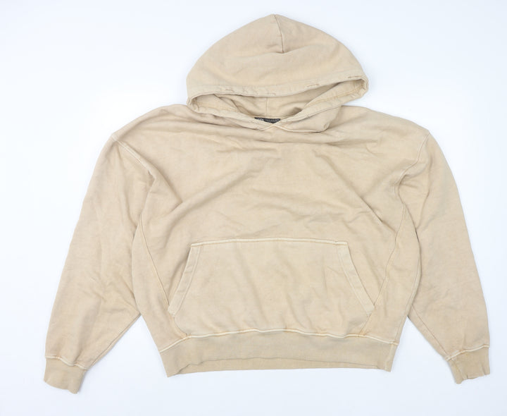 Zara Womens Beige Pullover Hoodie Size 12 Cotton Blend Casual