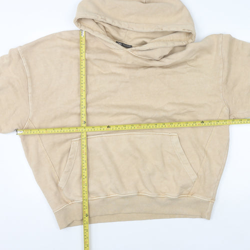 Zara Womens Beige Pullover Hoodie Size 12 Cotton Blend Casual