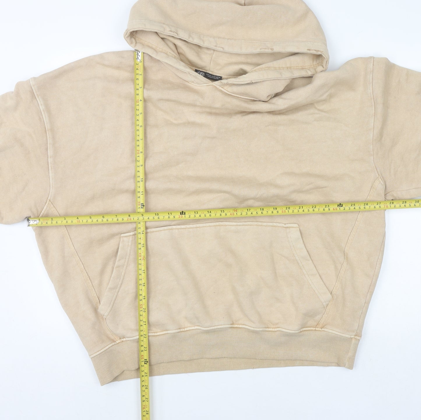 Zara Womens Beige Pullover Hoodie Size 12 Cotton Blend Casual