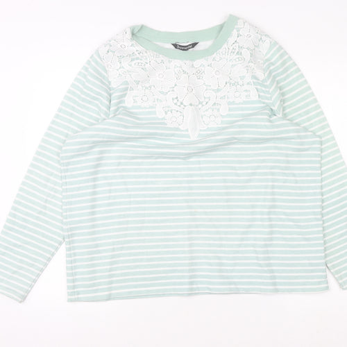 Bonmarché Women's Green Striped Lace Crew Neck Jumper Size 18
