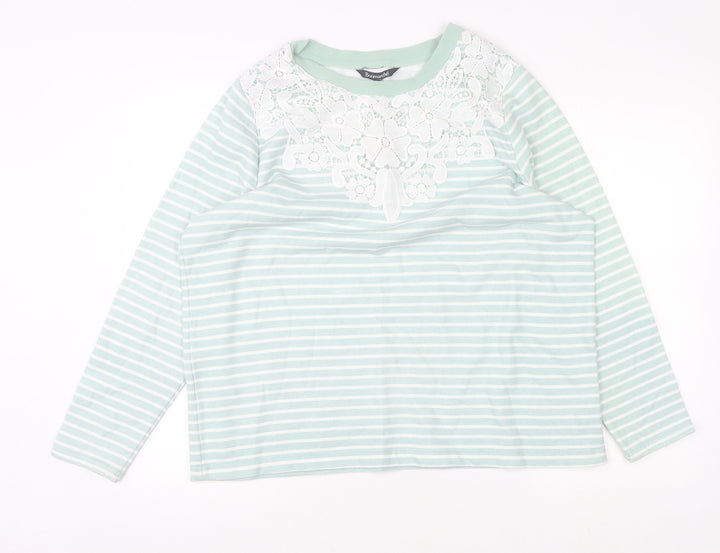 Bonmarché Women's Green Striped Lace Crew Neck Jumper Size 18