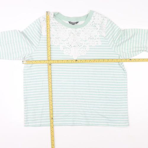 Bonmarché Women's Green Striped Lace Crew Neck Jumper Size 18
