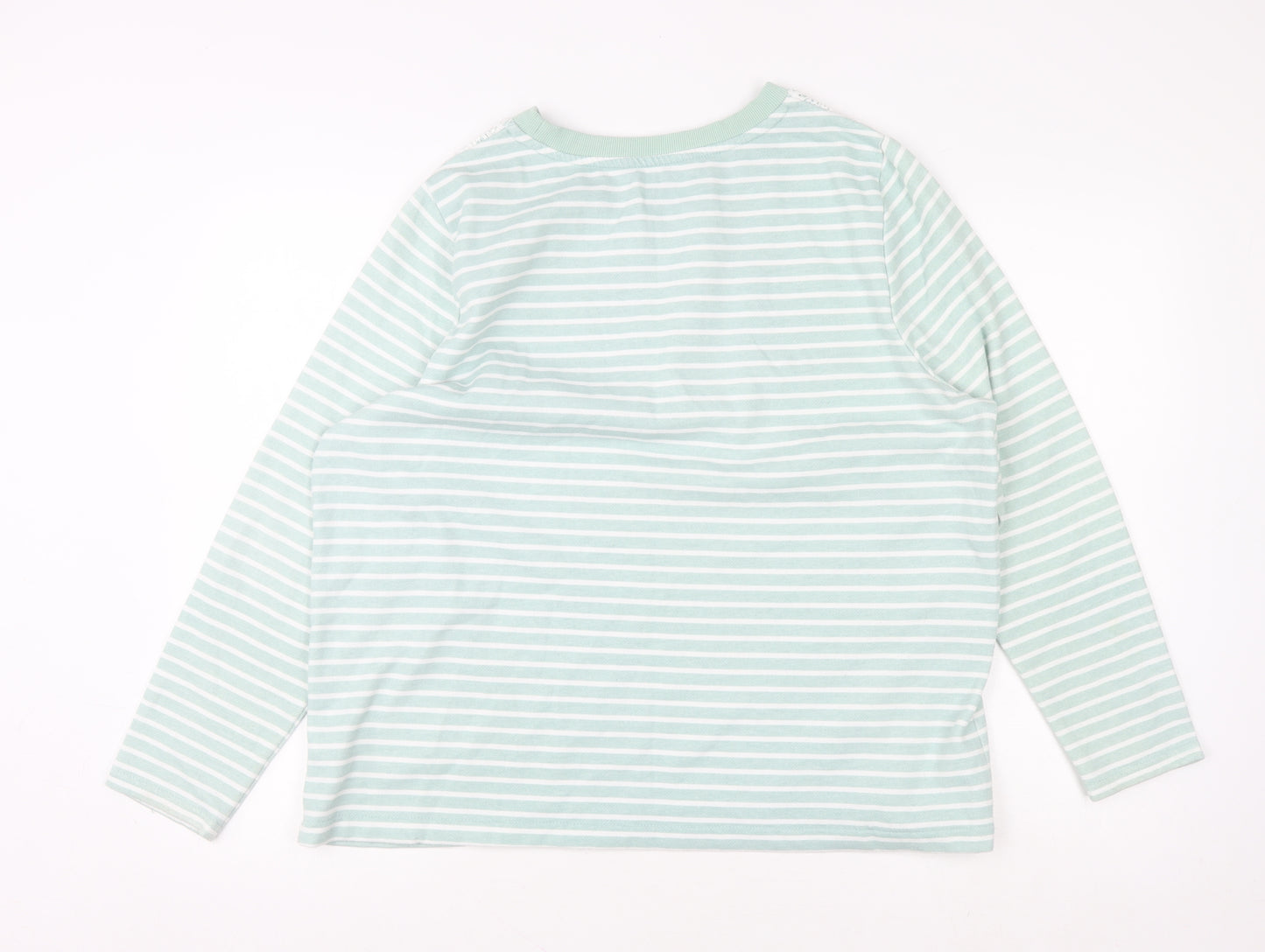 Bonmarché Women's Green Striped Lace Crew Neck Jumper Size 18
