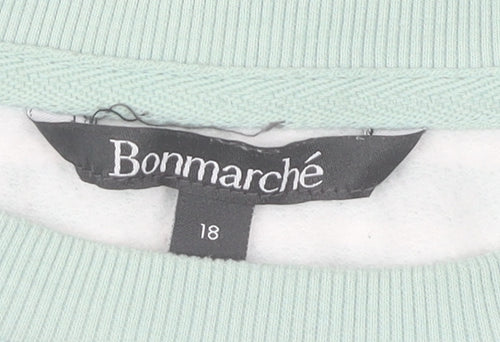 Bonmarché Women's Green Striped Lace Crew Neck Jumper Size 18