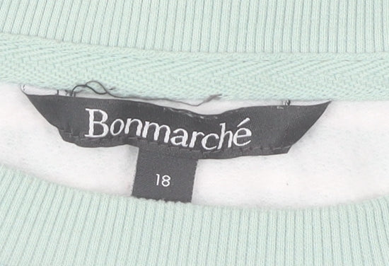 Bonmarché Women's Green Striped Lace Crew Neck Jumper Size 18