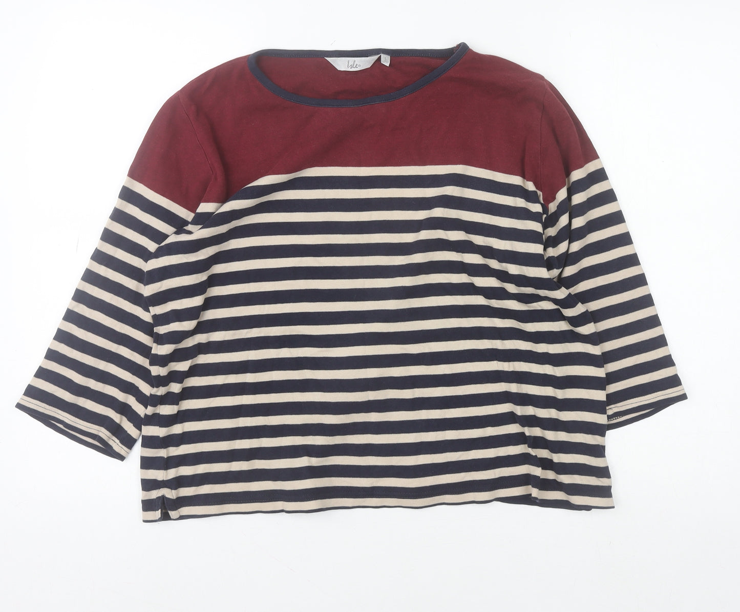 Isle Womens Multicoloured Striped Cotton 3/4 Sleeve T-Shirt L