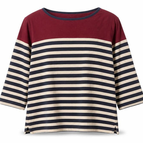 Isle Womens Multicoloured Striped Cotton 3/4 Sleeve T-Shirt L