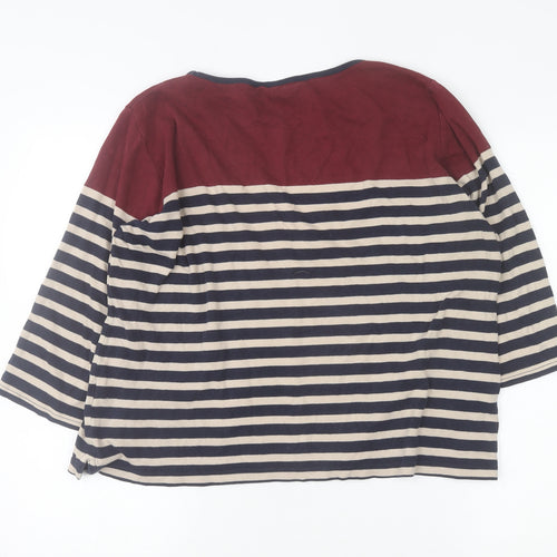 Isle Womens Multicoloured Striped Cotton 3/4 Sleeve T-Shirt L