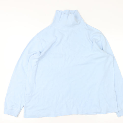 Country Collection Women Blue Roll Neck Long Sleeve Cotton Top L
