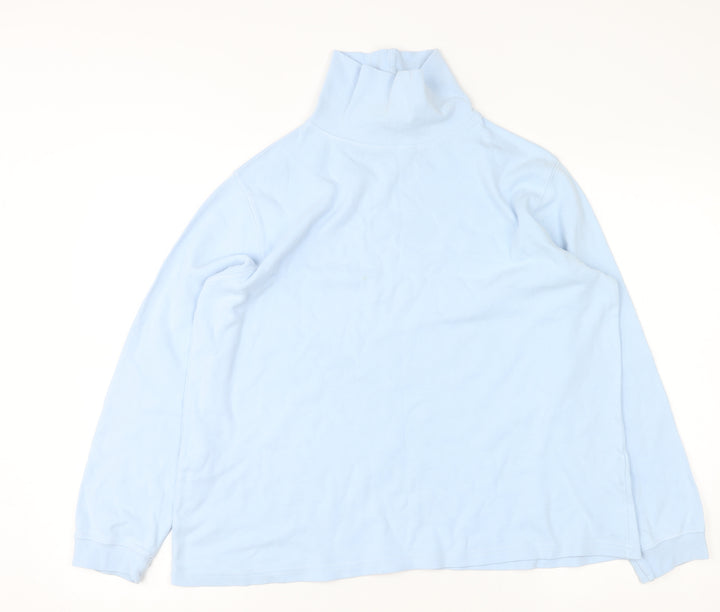 Country Collection Women Blue Roll Neck Long Sleeve Cotton Top L