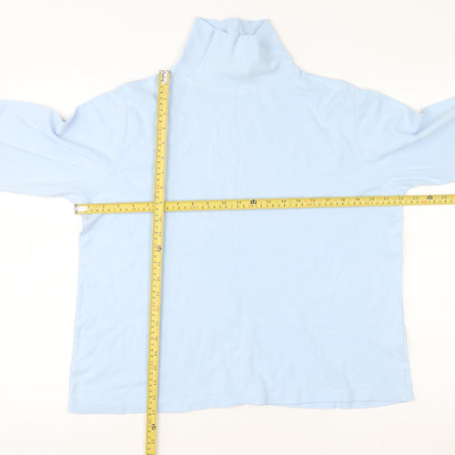 Country Collection Women Blue Roll Neck Long Sleeve Cotton Top L