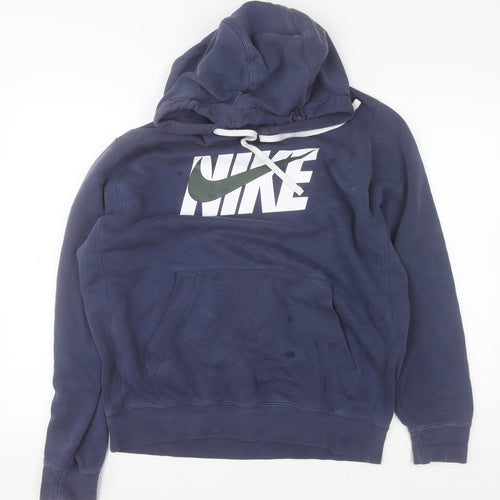 Nike Men’s Blue Pullover Hoodie M Logo Fleece Sweatshirt