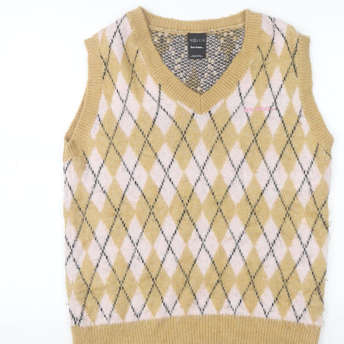 iets frans Unisex Beige Argyle Knit V-Neck Sleeveless Vest XS