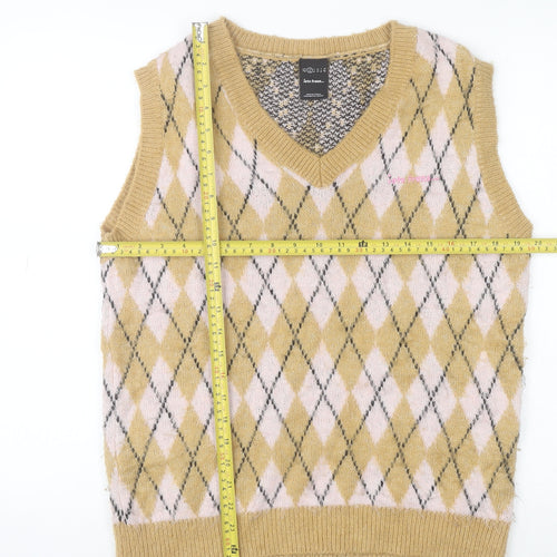 iets frans Unisex Beige Argyle Knit V-Neck Sleeveless Vest XS