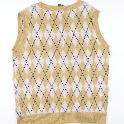 iets frans Unisex Beige Argyle Knit V-Neck Sleeveless Vest XS