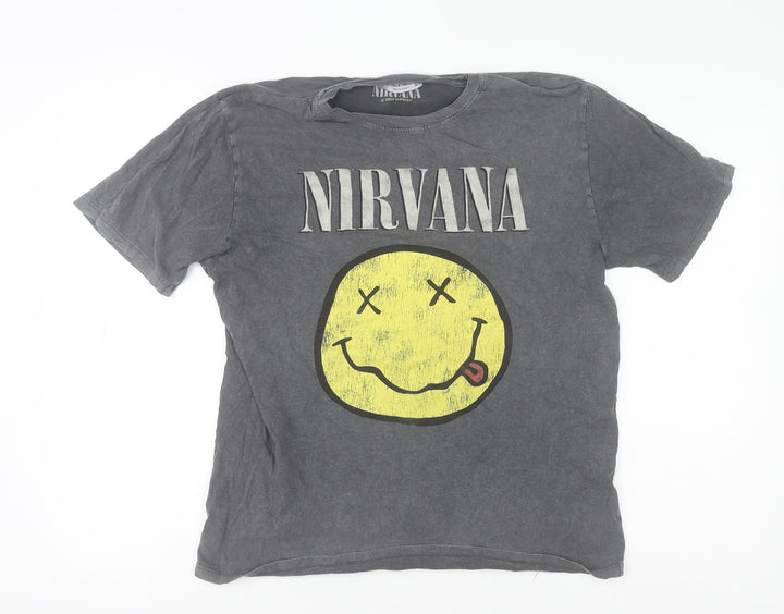 Stradivarius Men’s Grey Nirvana Graphic Band T-Shirt Size M