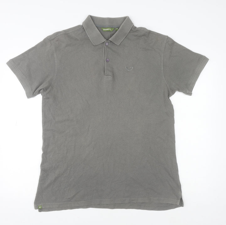 Brasher Mens Grey Cotton Outdoor Polo Shirt Size M Regular Fit