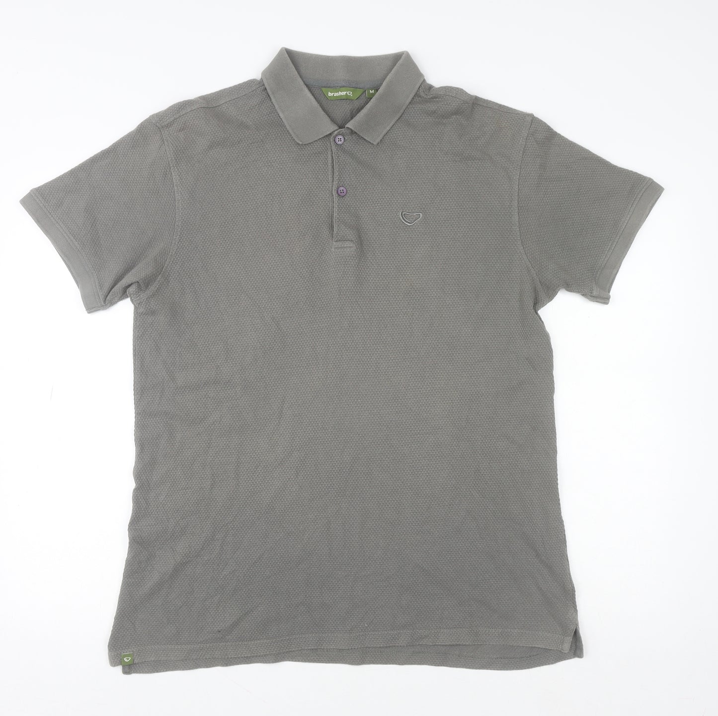 Brasher Mens Grey Cotton Outdoor Polo Shirt Size M Regular Fit