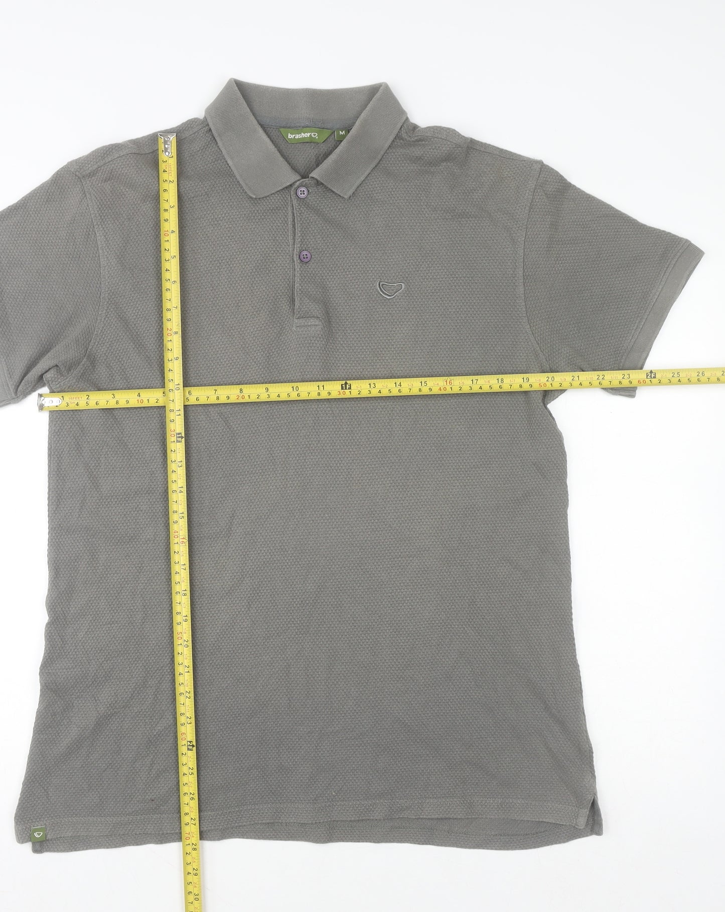 Brasher Mens Grey Cotton Outdoor Polo Shirt Size M Regular Fit