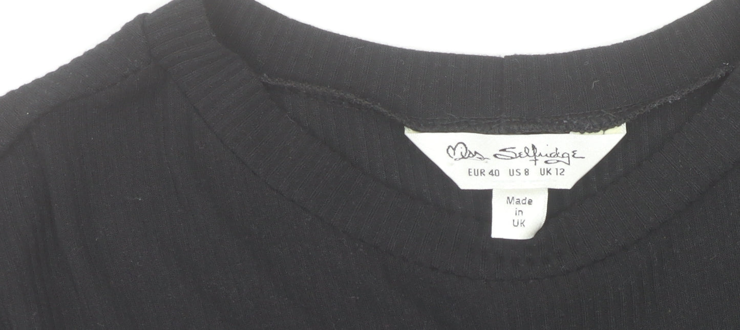 Miss Selfridge Women's Black Size 12 Long Sleeve Skater Dress
