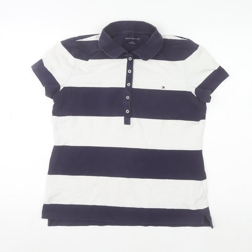 Tommy Hilfiger Men's Blue White Striped Slim Fit Polo Shirt M