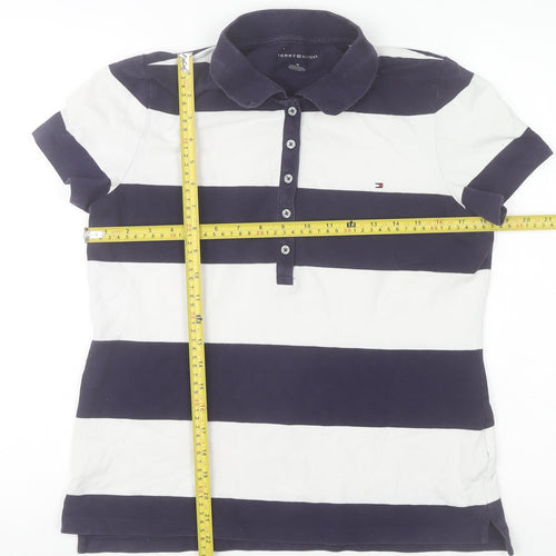 Tommy Hilfiger Men's Blue White Striped Slim Fit Polo Shirt M