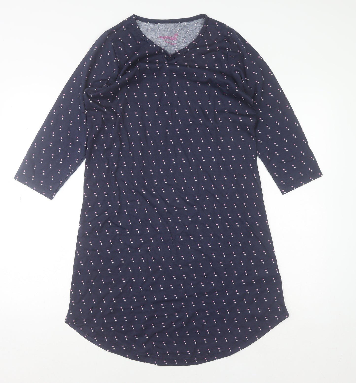 Zenith Womens Blue Polka Dot T-Shirt Dress Size S 3/4 Sleeve