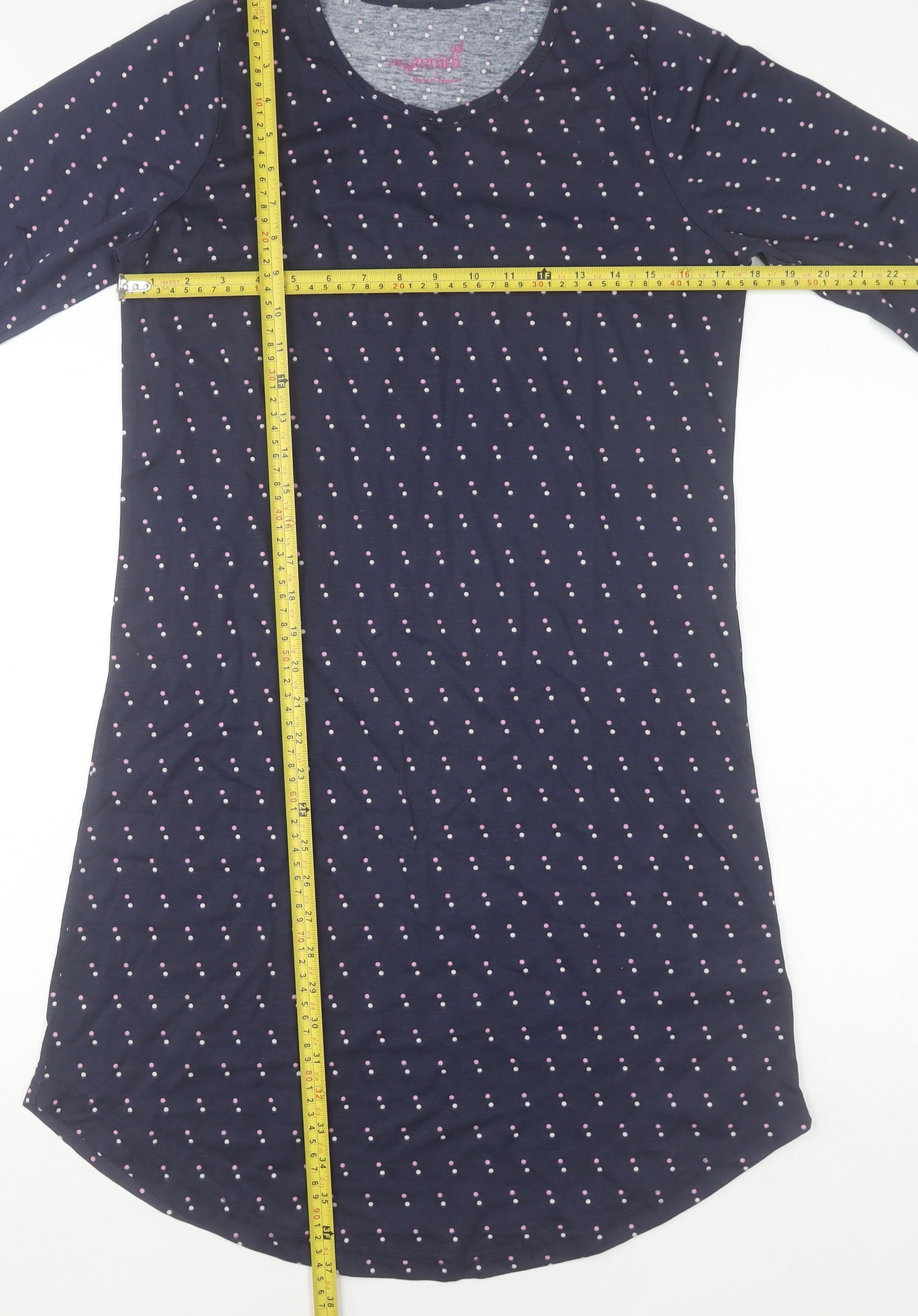 Zenith Womens Blue Polka Dot T-Shirt Dress Size S 3/4 Sleeve