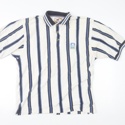 Cutter & Buck Men's White Striped Cotton Polo Shirt Size S Vintage Golf Style
