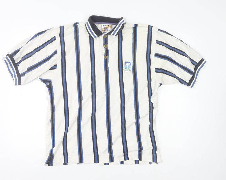 Cutter & Buck Men's White Striped Cotton Polo Shirt Size S Vintage Golf Style