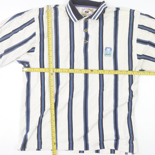 Cutter & Buck Men's White Striped Cotton Polo Shirt Size S Vintage Golf Style