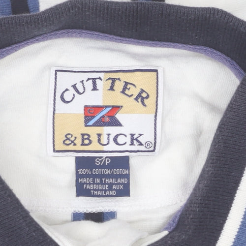 Cutter & Buck Men's White Striped Cotton Polo Shirt Size S Vintage Golf Style
