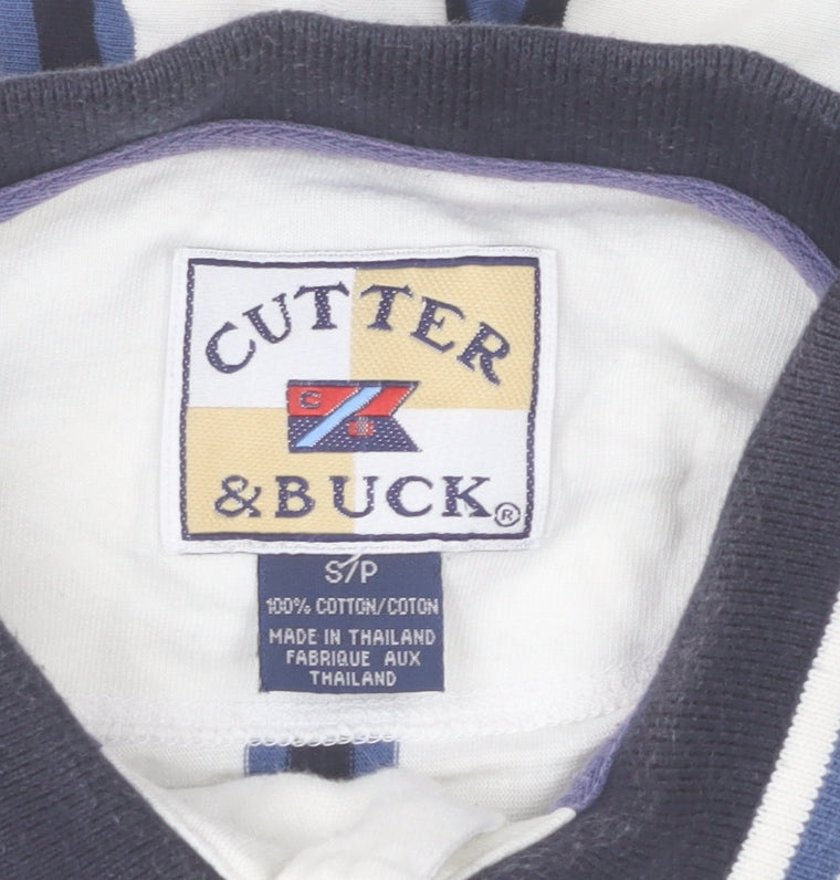 Cutter & Buck Men's White Striped Cotton Polo Shirt Size S Vintage Golf Style