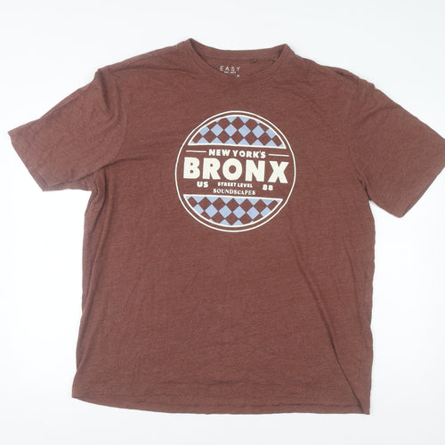 Easy Men’s Brown Bronx Graphic T-Shirt XL Crew Neck Short Sleeve