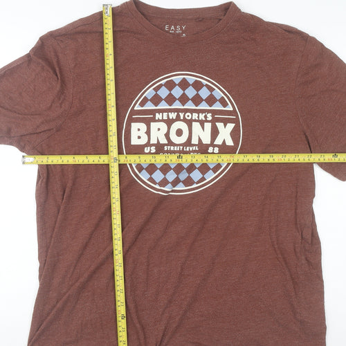 Easy Men’s Brown Bronx Graphic T-Shirt XL Crew Neck Short Sleeve