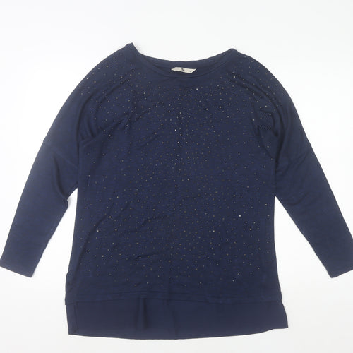 Tu Women Blue Long Sleeve Beaded Tunic Top Size 12