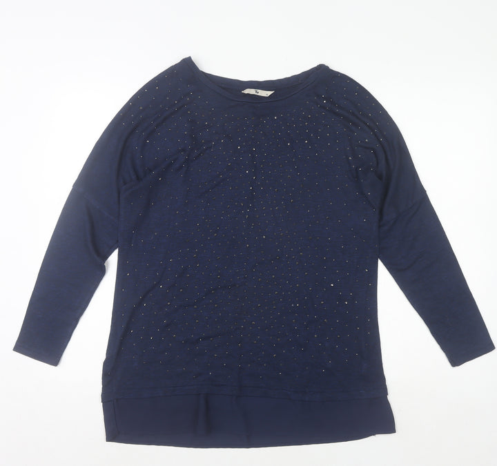 Tu Women Blue Long Sleeve Beaded Tunic Top Size 12