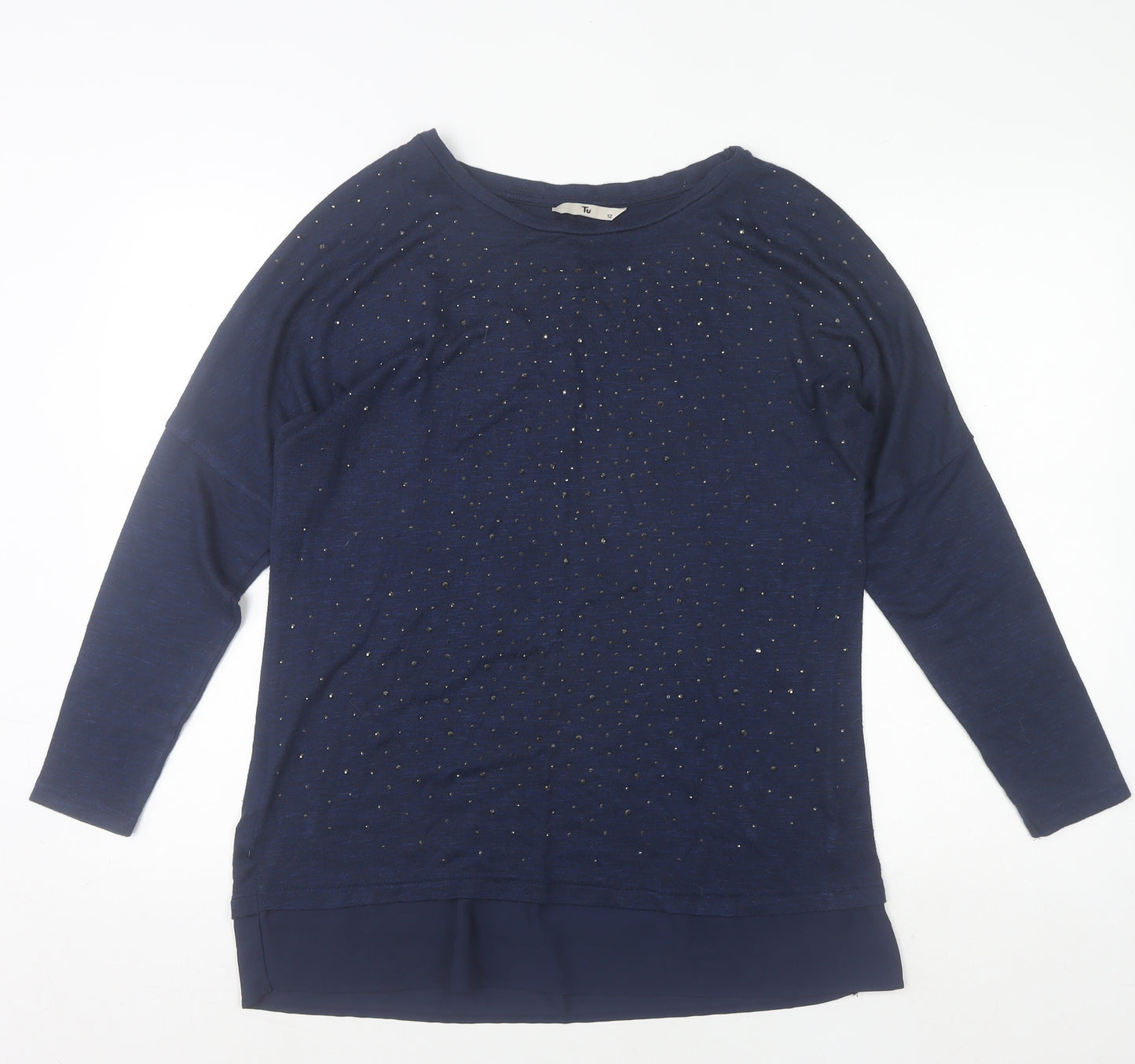 Tu Women Blue Long Sleeve Beaded Tunic Top Size 12