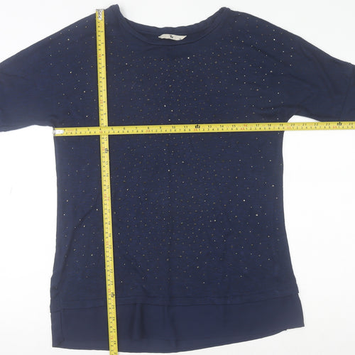 Tu Women Blue Long Sleeve Beaded Tunic Top Size 12