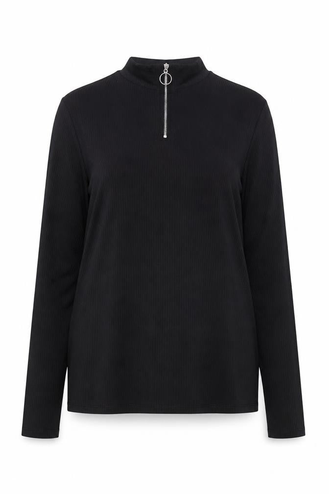 Front view of New Look Women's Black, size 18, Mock Neck 1/4 Zip Jumper