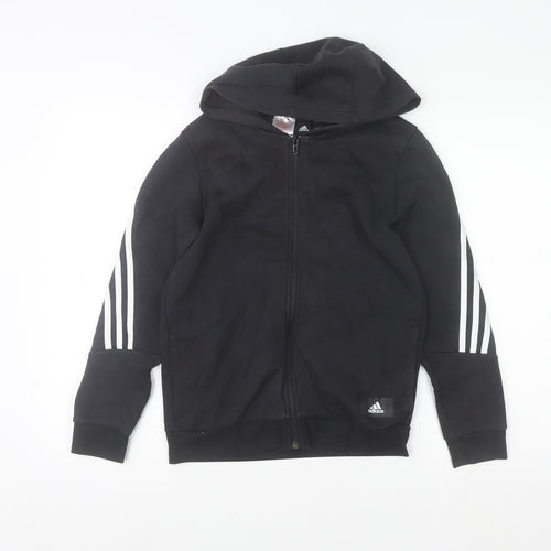 Adidas Boys Black Full Zip Hoodie 11-12 Years Sports Hooded Sweatshirt