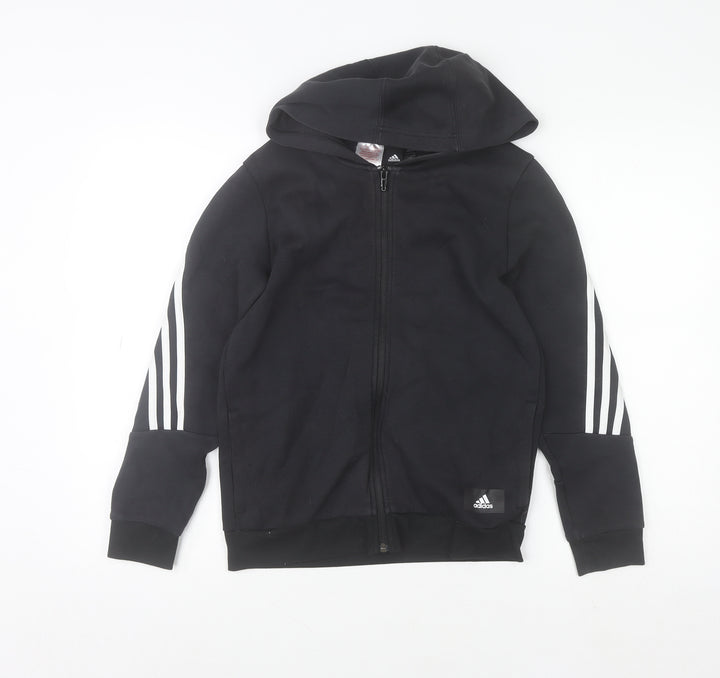 Adidas Boys Black Full Zip Hoodie 11-12 Years Sports Hooded Sweatshirt