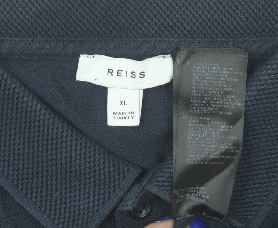 Reiss Men's Blue XL Cotton Polo Shirt Short Sleeve Casual Top