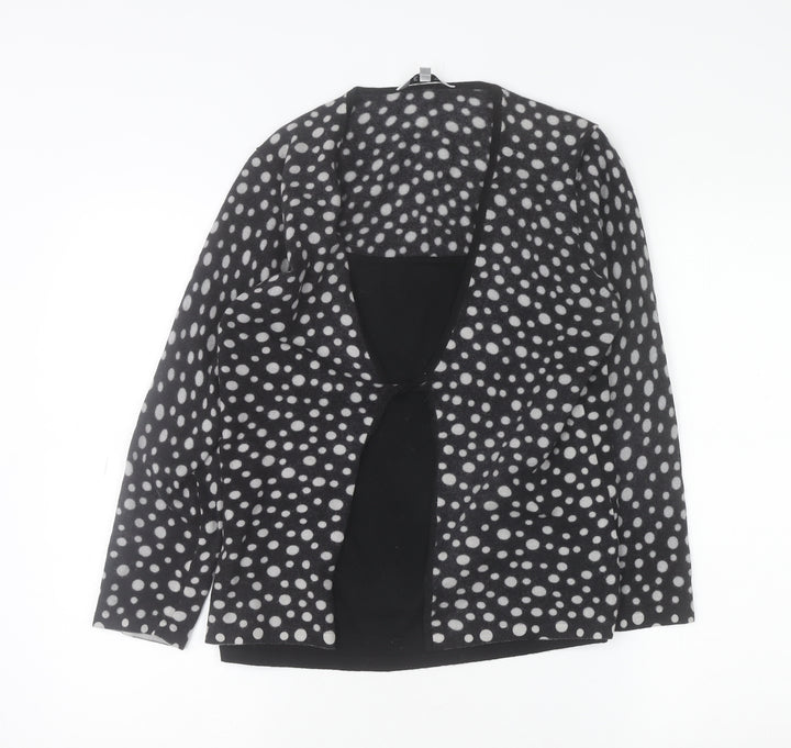 East Womens Black White Wool Polka Dot Open Cardigan Size 16