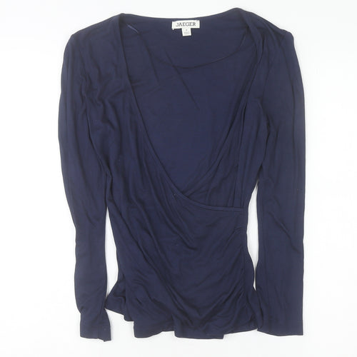 Jaeger Women’s Navy Wrap V-Neck Long Sleeve Blouse Size 8