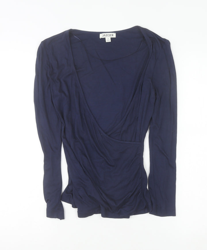 Jaeger Women’s Navy Wrap V-Neck Long Sleeve Blouse Size 8